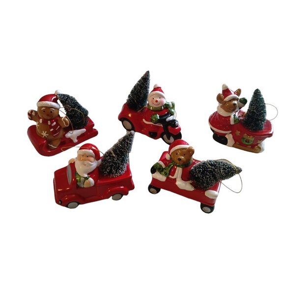 Christmas Light Up Santa Bear Snowman Truck Sleigh Wagon Ornaments Red Cars - Picture 1 of 8